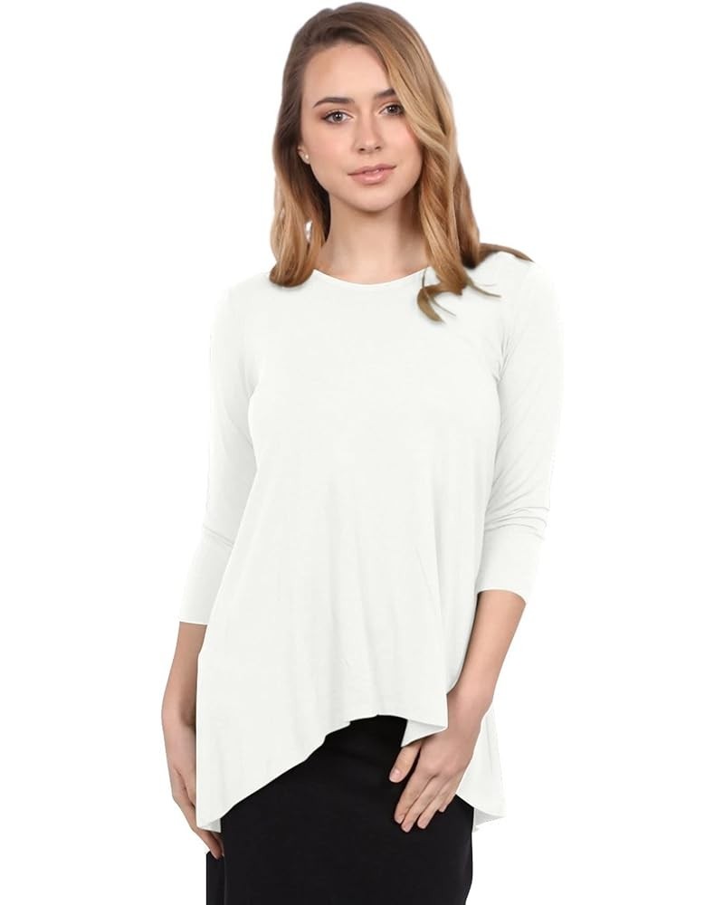 Women's Modest 3-4 Sleeve 'High Low' Flowing Tunic Top White $10.91 Tops