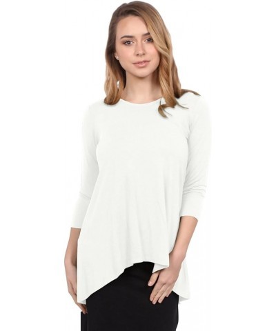 Women's Modest 3-4 Sleeve 'High Low' Flowing Tunic Top White $10.91 Tops