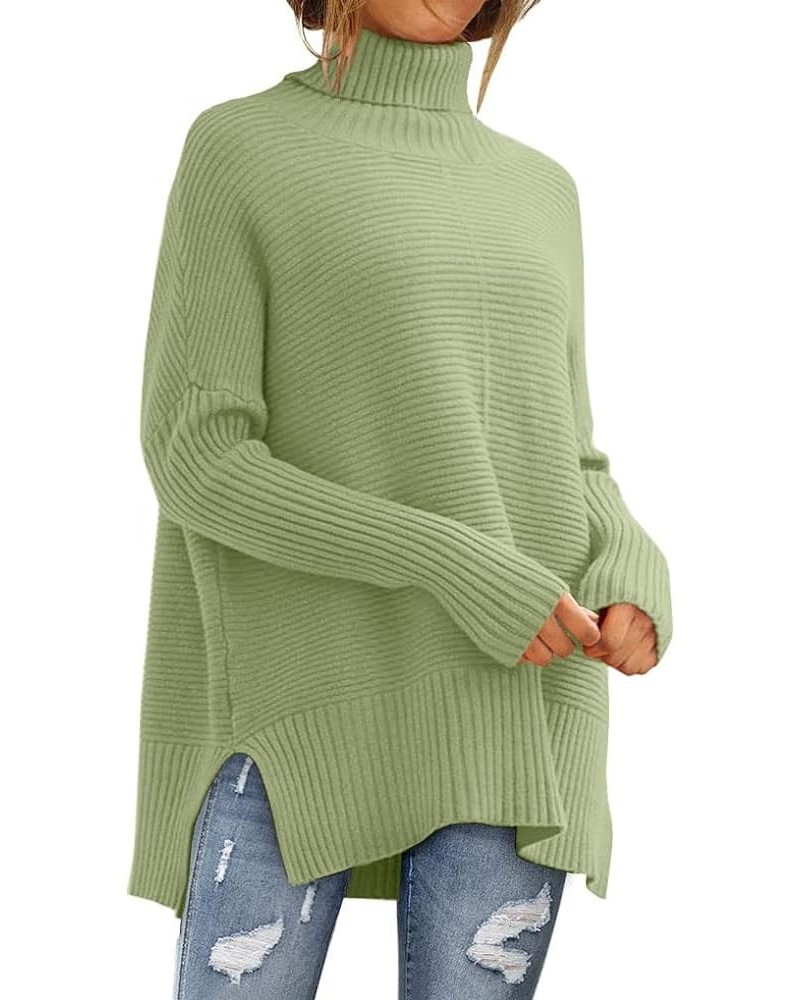 Women's Oversized Turtleneck Sweaters 2023 Fall Batwing Sleeve Ribbed Tunic Sweater Fruit Green $31.19 Sweaters