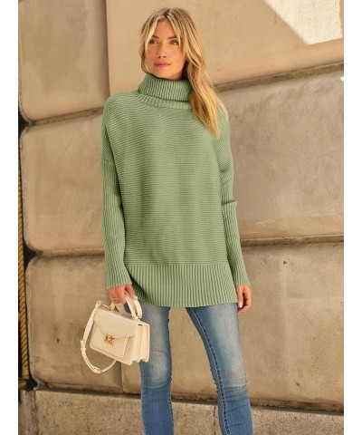 Women's Oversized Turtleneck Sweaters 2023 Fall Batwing Sleeve Ribbed Tunic Sweater Fruit Green $31.19 Sweaters