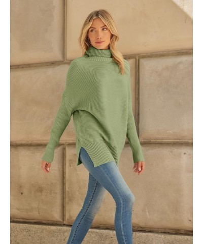 Women's Oversized Turtleneck Sweaters 2023 Fall Batwing Sleeve Ribbed Tunic Sweater Fruit Green $31.19 Sweaters