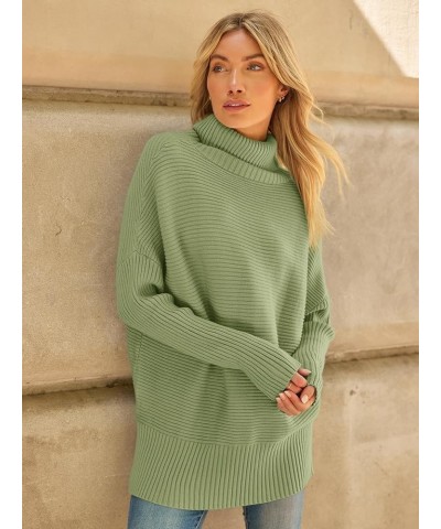 Women's Oversized Turtleneck Sweaters 2023 Fall Batwing Sleeve Ribbed Tunic Sweater Fruit Green $31.19 Sweaters