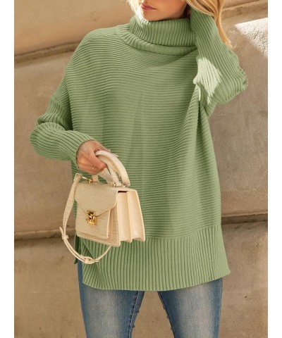 Women's Oversized Turtleneck Sweaters 2023 Fall Batwing Sleeve Ribbed Tunic Sweater Fruit Green $31.19 Sweaters