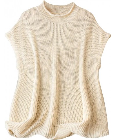 Women's Plus Size Mock Neck Short Sleeve Ribbed Knit Top Sweater Pullovers Beige $17.86 Sweaters