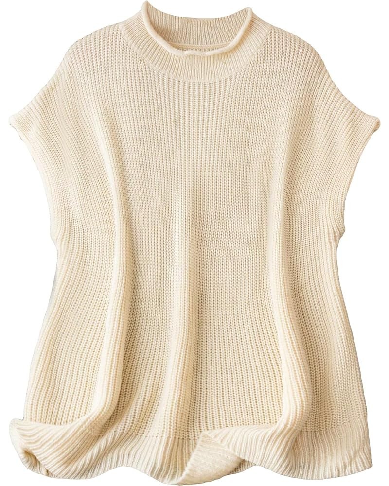 Women's Plus Size Mock Neck Short Sleeve Ribbed Knit Top Sweater Pullovers Beige $17.86 Sweaters