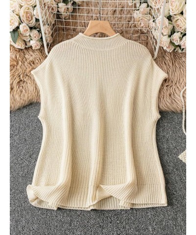 Women's Plus Size Mock Neck Short Sleeve Ribbed Knit Top Sweater Pullovers Beige $17.86 Sweaters