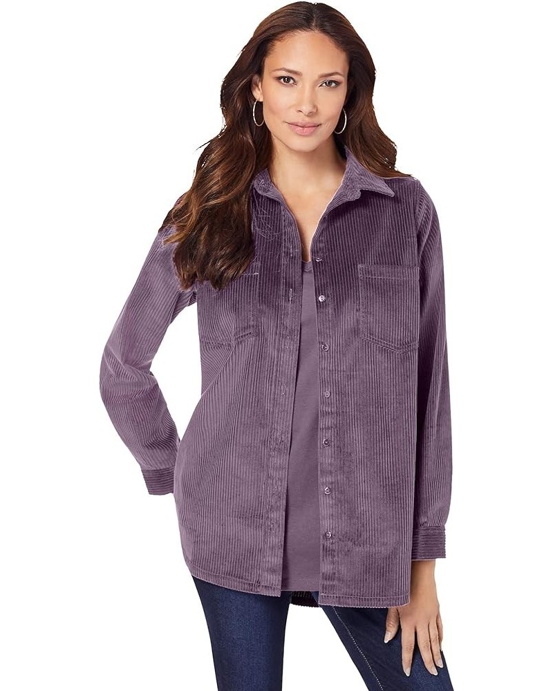 Women's Plus Size Corduroy Big Shirt Button Down Dusty Purple $29.91 Blouses