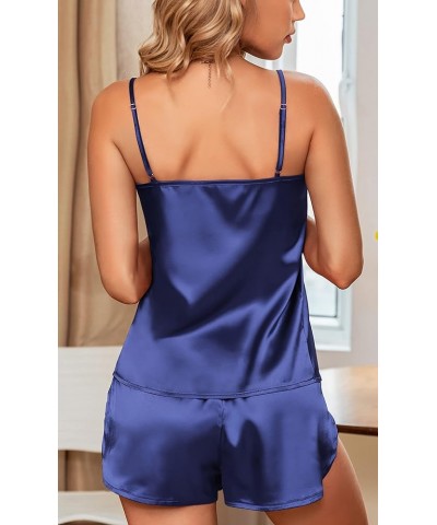 Silk Pajamas for Women Satin Camisole Sleepwear Sexy Lingerie Cami Top with Shorts PJ Sets Navy Blue $8.84 Sleep & Lounge