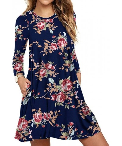 Long Sleeve Dresses for Women Black Dress Casual Short T-Shirt Dresses Floral Rose Navy Blue $13.99 Dresses