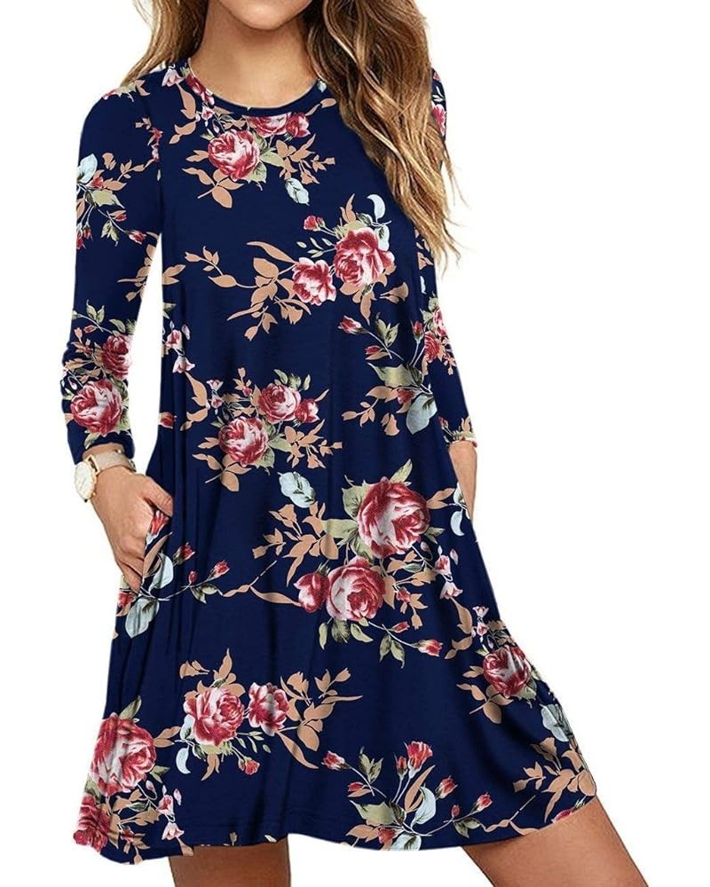 Long Sleeve Dresses for Women Black Dress Casual Short T-Shirt Dresses Floral Rose Navy Blue $13.99 Dresses