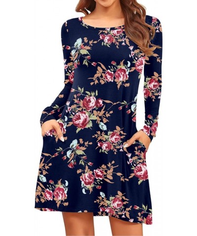 Long Sleeve Dresses for Women Black Dress Casual Short T-Shirt Dresses Floral Rose Navy Blue $13.99 Dresses