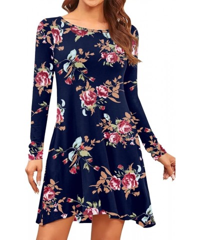 Long Sleeve Dresses for Women Black Dress Casual Short T-Shirt Dresses Floral Rose Navy Blue $13.99 Dresses