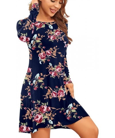 Long Sleeve Dresses for Women Black Dress Casual Short T-Shirt Dresses Floral Rose Navy Blue $13.99 Dresses