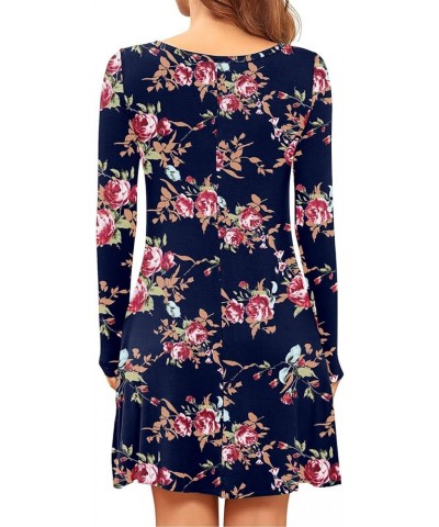 Long Sleeve Dresses for Women Black Dress Casual Short T-Shirt Dresses Floral Rose Navy Blue $13.99 Dresses