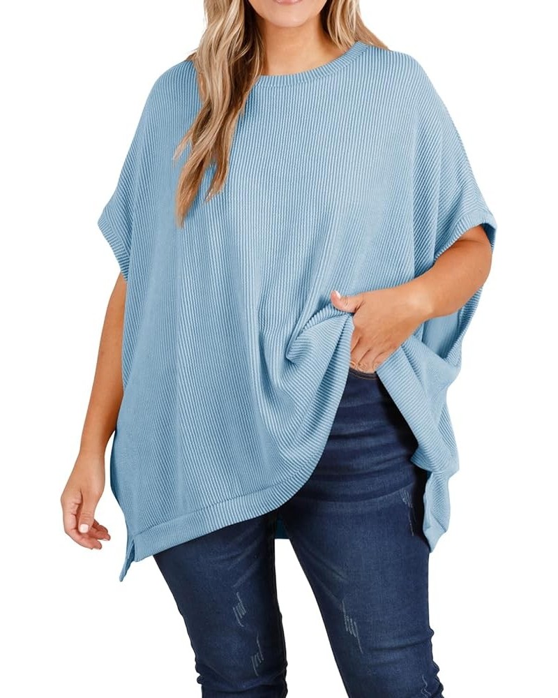 Womens Plus Size Tops Summer Batwing Sleeve Oversized T Shirts Pullover Sweatshirt Loose Casual Tunic Tees Blue $16.63 Tops