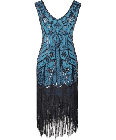 20s Flapper Gatsby Short Sequin Beaded Evening Cocktail Dress with Accessories Set Style02-black&blue $28.00 Sets