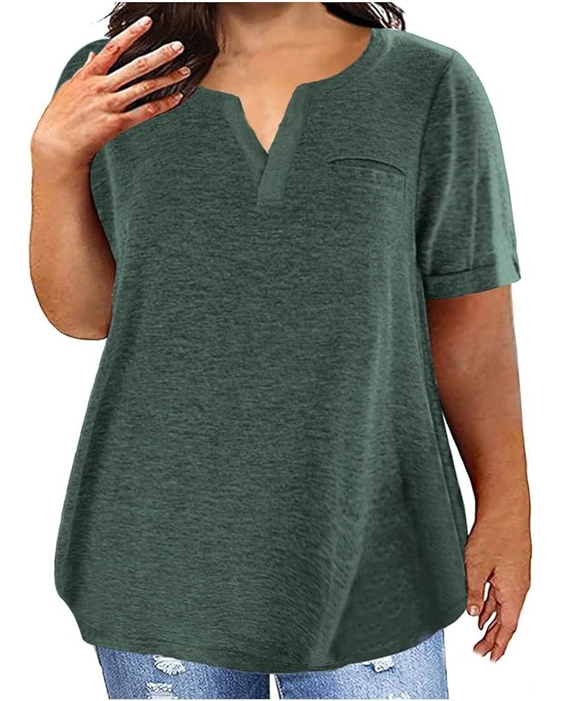 Plus Size Tops for Women Summer Fashion V-Neck Short Sleeve Tops Loose Comfy Blouse Tee Tops Oversized T-Shirts Green $5.71 A...