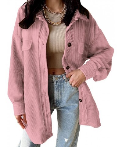 Womens Corduroy Shacket Blouses Button Down Shirts Pocket Long Sleeves Tops Jacket Coats Pink $21.31 Jackets