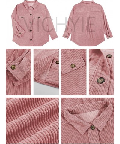 Womens Corduroy Shacket Blouses Button Down Shirts Pocket Long Sleeves Tops Jacket Coats Pink $21.31 Jackets