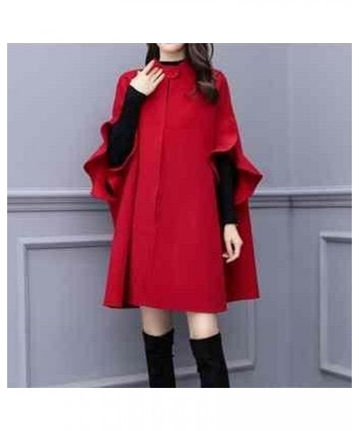 Women's Elegant Poncho Double-Breast Slit Sleeve Flowy Wool Blend Cape Cloak Coat Red $9.85 Coats