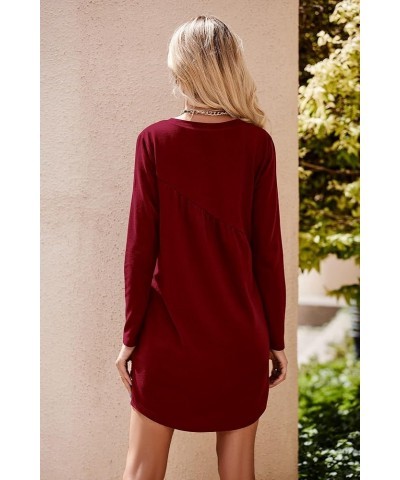 Women's Long Sleeve Mini Tunic Dress Casual Crewneck Loose Flowy Shift Ruched Dresses Wine Red $24.35 Dresses