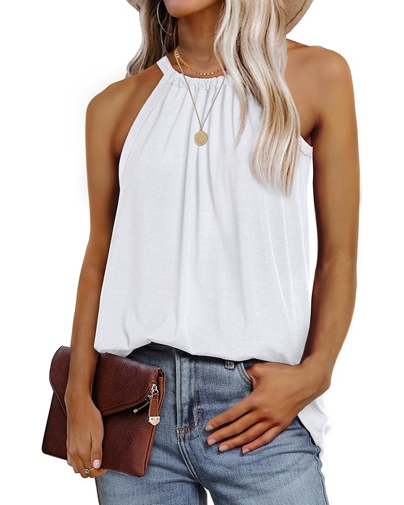 Summer Halter Neck Tank Tops for Women Pleated Loose Fit Sleeveless Tops Flowy A-white $12.18 Tanks