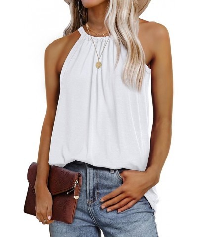 Summer Halter Neck Tank Tops for Women Pleated Loose Fit Sleeveless Tops Flowy A-white $12.18 Tanks