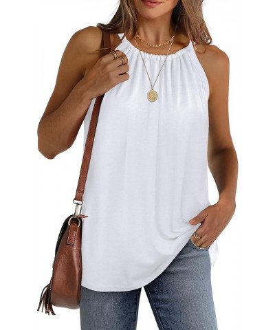 Summer Halter Neck Tank Tops for Women Pleated Loose Fit Sleeveless Tops Flowy A-white $12.18 Tanks