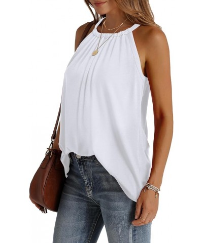 Summer Halter Neck Tank Tops for Women Pleated Loose Fit Sleeveless Tops Flowy A-white $12.18 Tanks