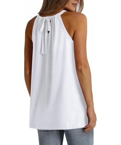 Summer Halter Neck Tank Tops for Women Pleated Loose Fit Sleeveless Tops Flowy A-white $12.18 Tanks