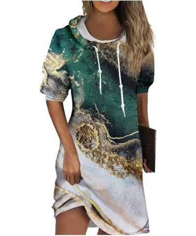 Sweatshirt Dress Women's Fashion Casual Print Long Sleeve Drawstring Hoodie Sweatshirt Dress 01-dark Green $13.56 Hoodies & S...