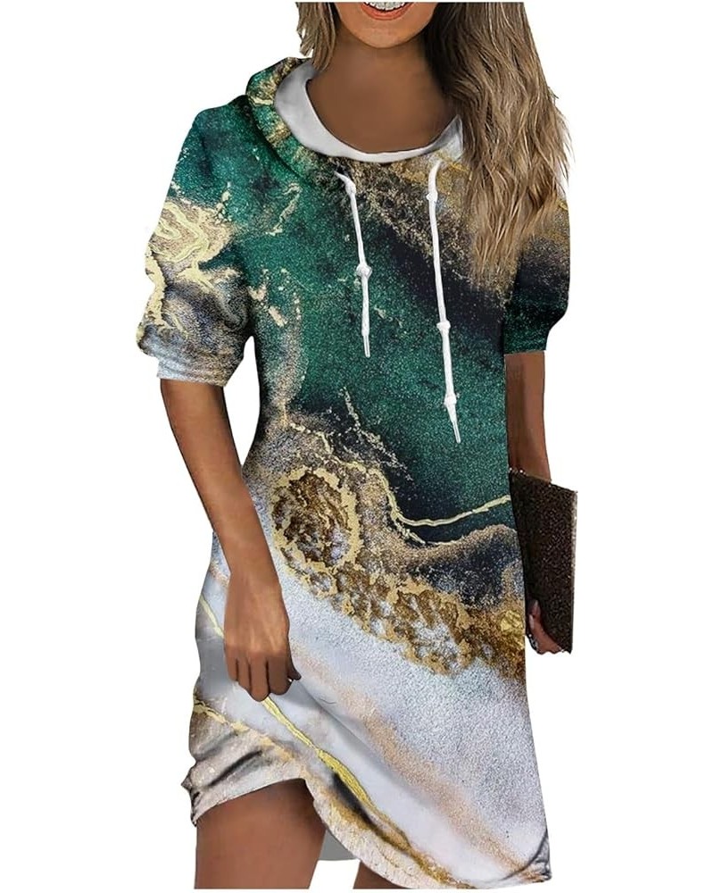 Sweatshirt Dress Women's Fashion Casual Print Long Sleeve Drawstring Hoodie Sweatshirt Dress 01-dark Green $13.56 Hoodies & S...