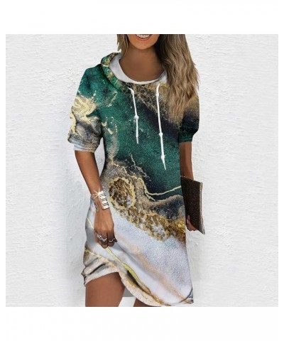 Sweatshirt Dress Women's Fashion Casual Print Long Sleeve Drawstring Hoodie Sweatshirt Dress 01-dark Green $13.56 Hoodies & S...