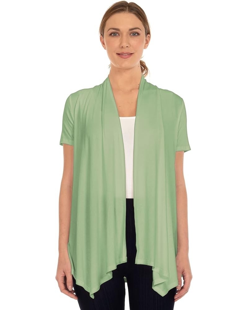 Women's Casual Short Sleeve Soft Drape Open Front Cardigan (Size: S-5X) Sage $12.96 Sweaters