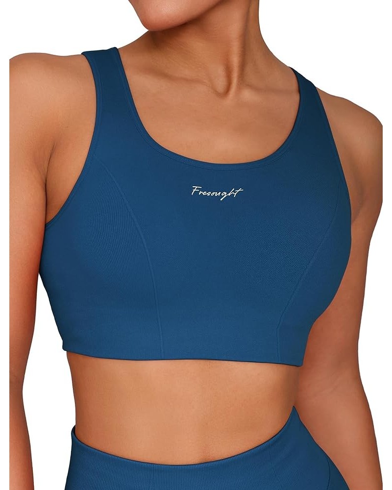 Sports Bras for Women Padded Workout Racerback Tank Tops High Neck Sleeveless Gym Yoga Athletic Crop Top Bra D02- Blue Opal $...