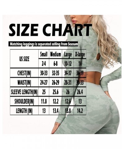 Women Workout Crop Top Seamless Shirt Athletic Long Sleeve Fitness Tight Tee C Camo Green $12.31 Activewear