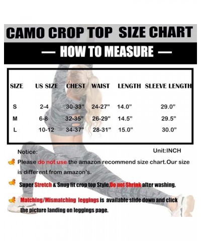 Women Workout Crop Top Seamless Shirt Athletic Long Sleeve Fitness Tight Tee C Camo Green $12.31 Activewear