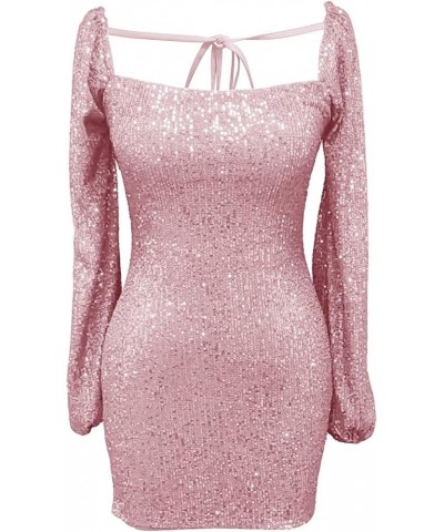 Sequin Long Sleeve Homecoming Dresses for Teens Sparkly Short Prom Dress Mini Tight Cocktail Party Gown Pink $18.00 Dresses