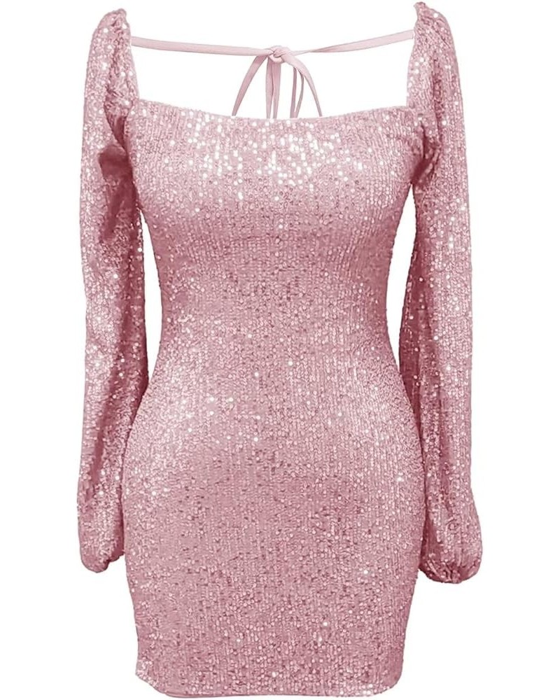 Sequin Long Sleeve Homecoming Dresses for Teens Sparkly Short Prom Dress Mini Tight Cocktail Party Gown Pink $18.00 Dresses