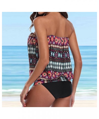 Tankini Swimsuits for Women Athletic Swim Tank Top with Boy Shorts Two Piece Tummy Control Bathing Suits Wine 6 $5.55 Swimsuits