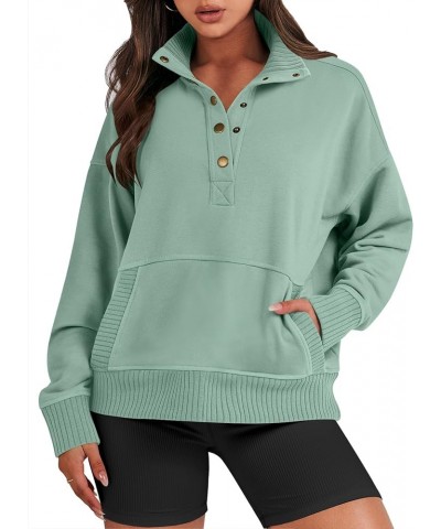 Women's Casual Long Sleeve Sweatshirt Button Up V Neck Loose Henley Pullover Tops with Pockets Pea Green $22.13 Hoodies & Swe...