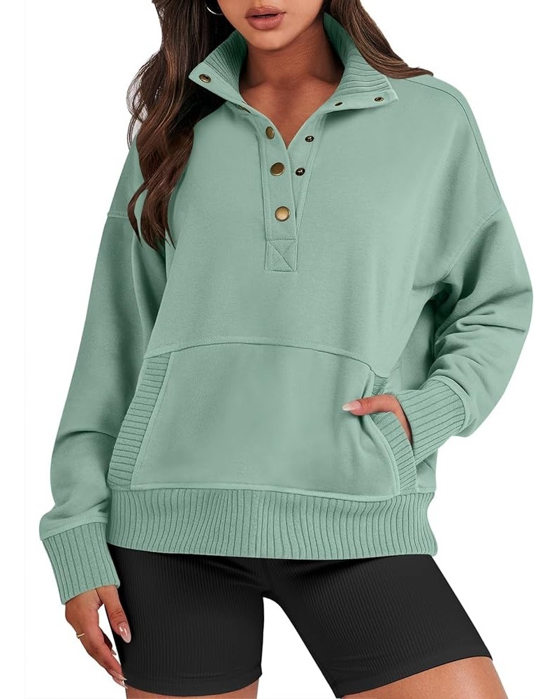 Women's Casual Long Sleeve Sweatshirt Button Up V Neck Loose Henley Pullover Tops with Pockets Pea Green $22.13 Hoodies & Swe...