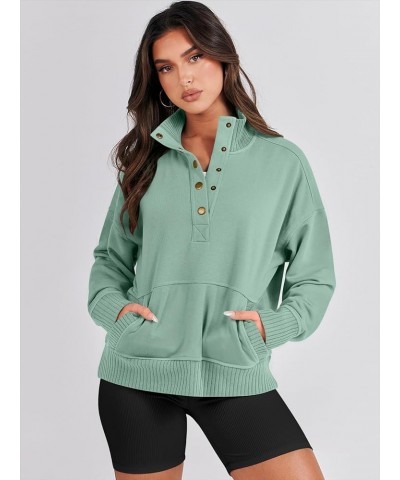 Women's Casual Long Sleeve Sweatshirt Button Up V Neck Loose Henley Pullover Tops with Pockets Pea Green $22.13 Hoodies & Swe...