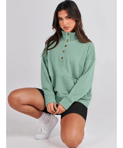 Women's Casual Long Sleeve Sweatshirt Button Up V Neck Loose Henley Pullover Tops with Pockets Pea Green $22.13 Hoodies & Swe...