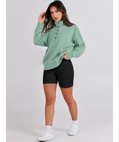 Women's Casual Long Sleeve Sweatshirt Button Up V Neck Loose Henley Pullover Tops with Pockets Pea Green $22.13 Hoodies & Swe...