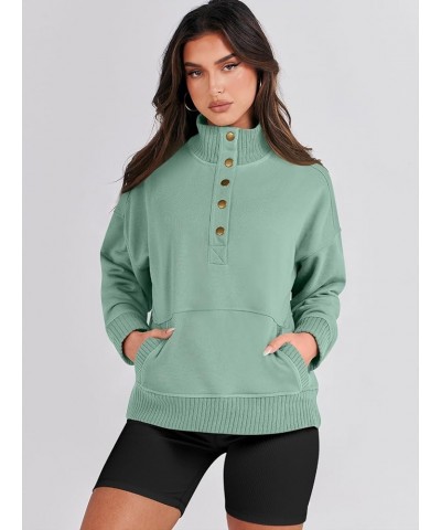 Women's Casual Long Sleeve Sweatshirt Button Up V Neck Loose Henley Pullover Tops with Pockets Pea Green $22.13 Hoodies & Swe...