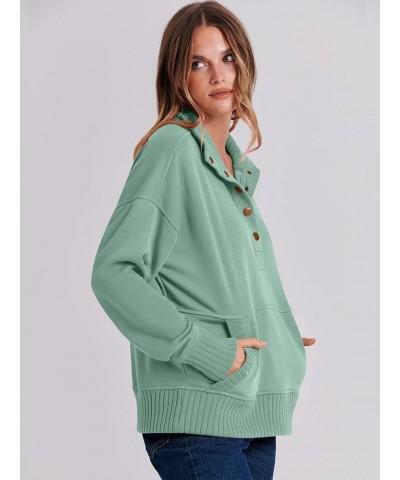 Women's Casual Long Sleeve Sweatshirt Button Up V Neck Loose Henley Pullover Tops with Pockets Pea Green $22.13 Hoodies & Swe...