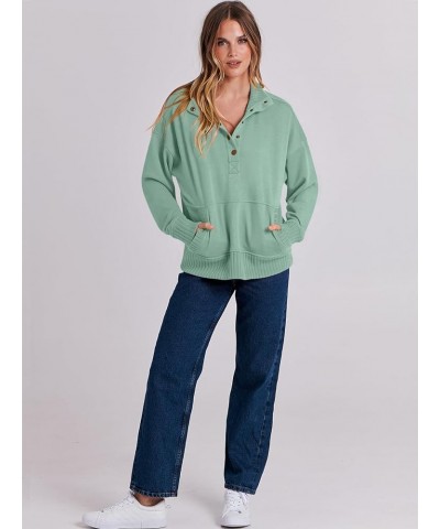 Women's Casual Long Sleeve Sweatshirt Button Up V Neck Loose Henley Pullover Tops with Pockets Pea Green $22.13 Hoodies & Swe...