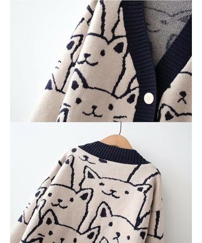 Cardigan for Women Cat Sweaters for Women Women's Autumn and Winter Button Sweater Knitted Cardigan Fun Cardigan A-navy Blue ...