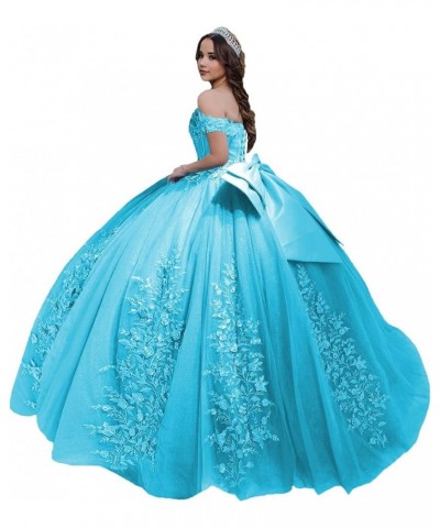 Puffy Tulle Quinceanera Dresses Sweetheart Ball Gowns with Bow Off The Shoulder Sweet 15 16 Dress PF55 Blue $46.19 Dresses